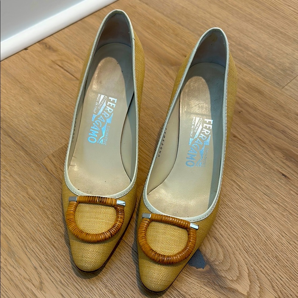 Ferragamo Raffia Pointed Toe heels